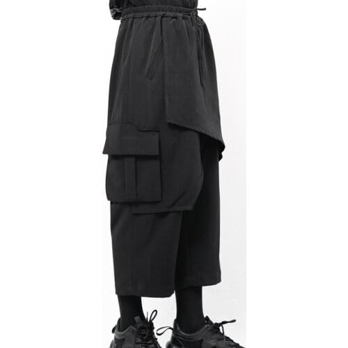 Yamamoto style slim mens wide leg pants skirt pants warrior pants asymmetric irregular dark multi layered stitching