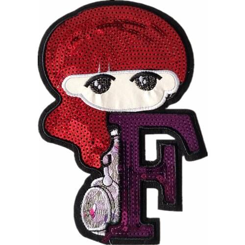 20CM F Tennis Girl Patches For Clothing Luxury Sequins Strange Things Sequined Patch Diy Clothes Stickers Christmas Biker Badge
