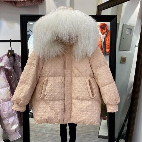 2021 new sheep fur wool fur collar 90% white duck down coat Thick Warm Winter Coat Female High Quality Down Parka