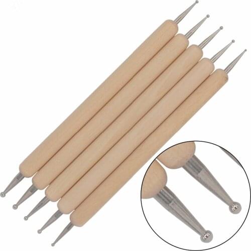 Wholesale 500sets (2500pcs) professional 2 Ways Nail Art Dotting Paint pen 5pcs/set wooden Handle straight heads free shipping