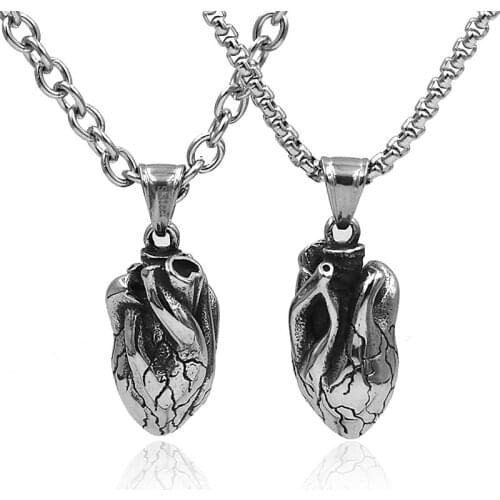 Stainless Steel Anatomical Heart Human Organ Pendant Long Necklace Gothic Punk Gift Men Women Jewelry Findings Link Chain Choker