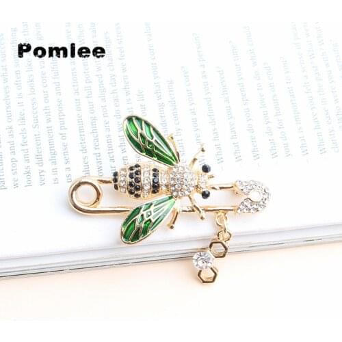 Pomlee Green Wings Bee Brooches for Women Hanging Bees Nest Cute Insect Honeybee Cubic Zirconia Fashion Brooch Whosales