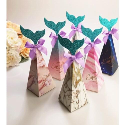 50pcs Princess Little Mermaid Party Supplies DIY Candy Box Favor Kid Birthday Theme Decorations Wedding Gift Boxes For Guests