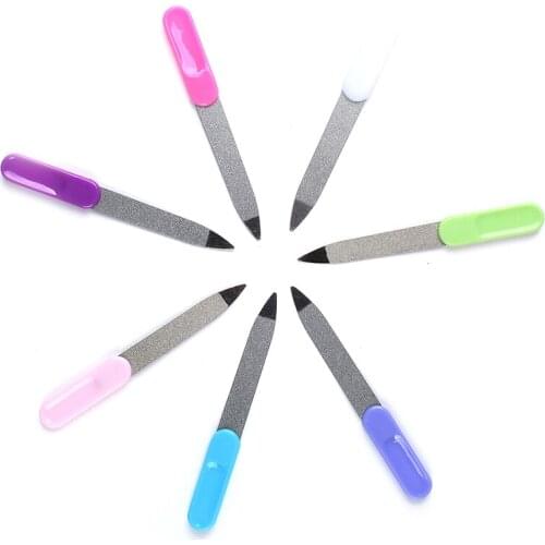 Random Color 2PCS Double Sided Plastic Handle Stainless Steel Nail Files Pro Manicure Pedicure Tool For Nail Art