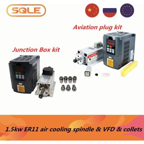 EU warehouse CNC Machine Tool Spindle 1500w 1.5kw 24000RPM ER11 air cooling motor & huanyang VFD & & 7 pcs ER11 collets（1-7mm