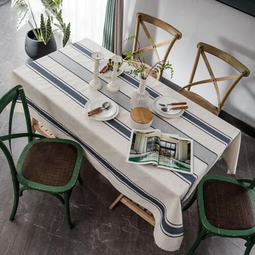 FSISLOVER Striped Cotton and Linen Tablecloth Soft Retro Table Cover INS New Rectangle Cloth Obrus Tafelkleed mantel de mesa