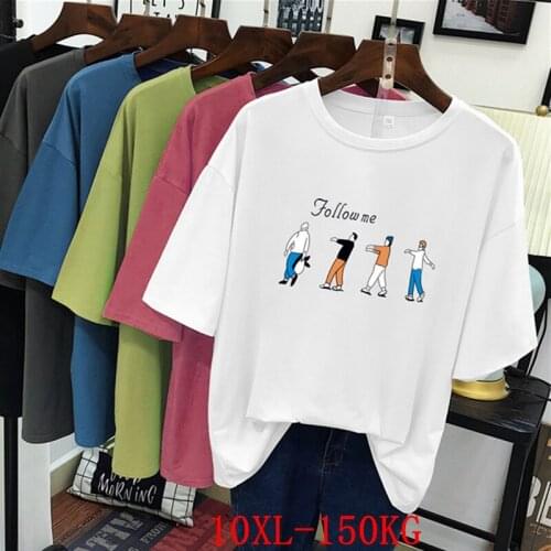 Large size womens T-shirt plus size 7XL 8XL 9XL 10XL summer round neck short sleeve loose black and white red big T-shirt top