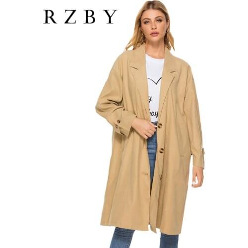Autumn Abrigos Women Mujer Solid Femme Windbreaker Long Sleeve Single Button Thin Casacos Feminino Pockets Lady Clothing RZBY063