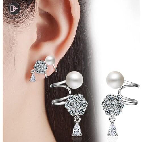 Dreamhonor 2021 Newest Design Fashion Style 925 Sterling Silver Zirconia Clip Earrings For Women Pearl Earrings Jewelry