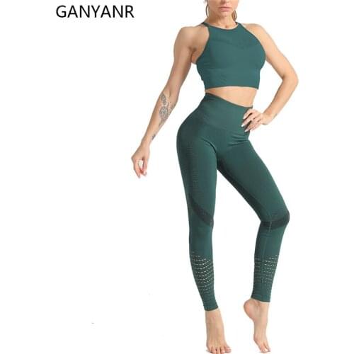 GANYANR Yoga Set Women Gym Clothes Fitness Workout Sportswear Tracksuit Suit Wear Crop Top Bra Seamless Activewear Bodysuit Sexy