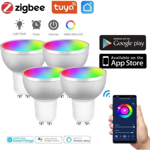 Zigbee 3.0 GU10 Smart Light Bulb 5W RGBCW LED Spotlights Tuya/SmartThings APP Voice Remote Control Work With Alexa Google Home