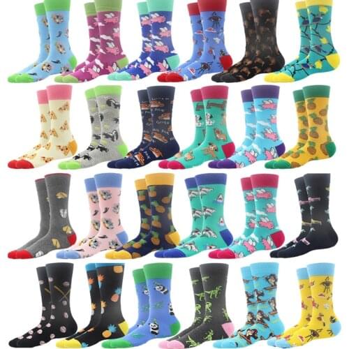 1 Pair Men Socks Funny Socks Cartoon Dog Pig Bird Monkey Dinosaur Sloth Panda Animal Car Hot Pot Happy Socks Novelty Harajuku