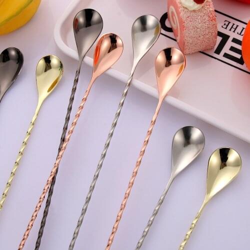 1PC 30/40cm Long Handle Spiral Metal Cocktail Spoons Stainless Steel Stirring Mixing Teadrop Spoon Bar Accessory Kitchen Supply