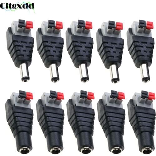 10pcs 5.5x2.1mm DC Male Female Wire Connector 2.1*5.5mm No Screws DC Power Plug Jack Adapter for 3528/5050 LED Strip CCTV Camera