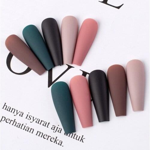 100Pcs/Bag Matte Long Ballerina Fake Nails Natural Coffin Press on False Nail Art Tips ABS Full Cover Nail Decor Manicure