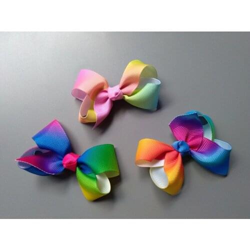 20pcs Fashion Cute Gradient Rainbow Color Hair Bow Girls Hairpins Solid Kawaii Ribbon Bowknot Hair Clips Headwear Accessories