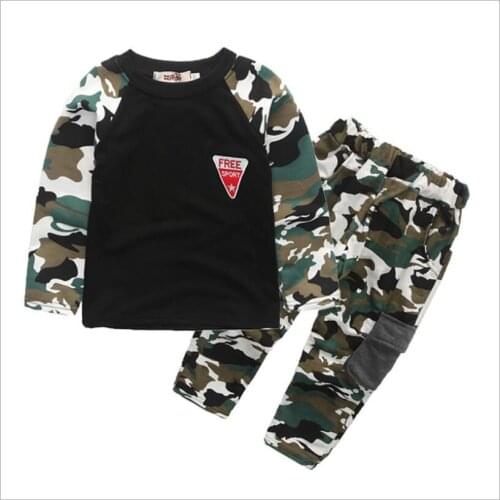 2019 New Style Childrens Camouflage Trend Set Boy Sports Two Piece Clothes Fashion Camouflage T-shirt Tops Pants 2PCS Outfit