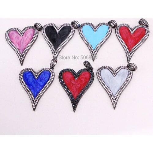 3PCS ZYZ-P7089 Fashion Jewelry Enamel Mix Color Heart Crystal Zircon Charms Pendants, Women Jewelry
