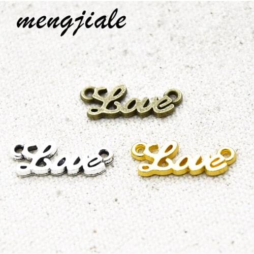 30pcs Three Color Letter Love Charms Connector Alloy Metal Pendants For DIY Handmade Jewelry Accessories Making 20*8mm
