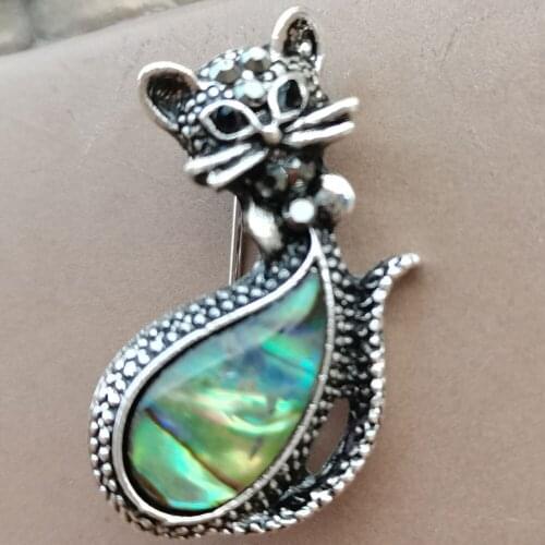 Free Shipping Women Fashion Jewelry New Zealand Abalone Shell Cat Bead Brooch 1Pcs C9907