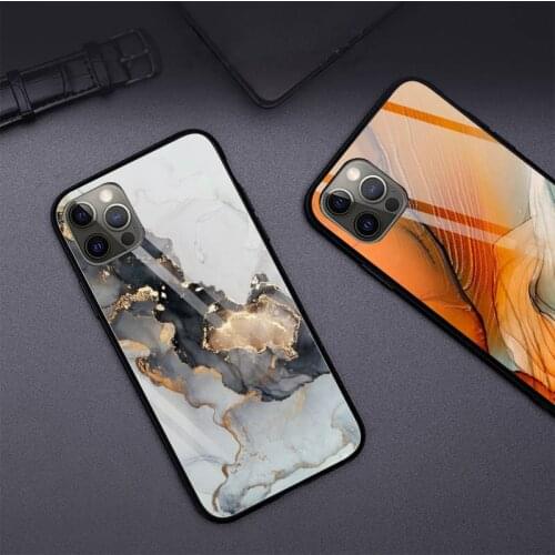 Glitter Gradient Marble Texture Phone Case Tempered Glass For iPhone 12 11 Pro Max Mini XR XS MAX 8 X 7 6S 6 Plus SE 2020 case