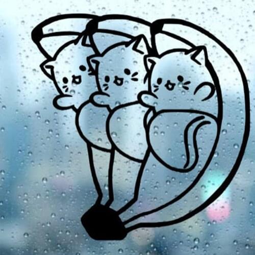 Black/Sliver Kawaii Bananya Anime Car Sticker Waterproof Rear Windshield Decal Laptop Decor S1278
