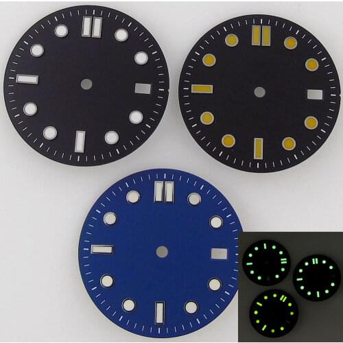 30.9mm Watch Dial Fit For NH35/NH35A Automatic Movement Black/Blue Date Window Green Lume Sterile Watch Face Replacements