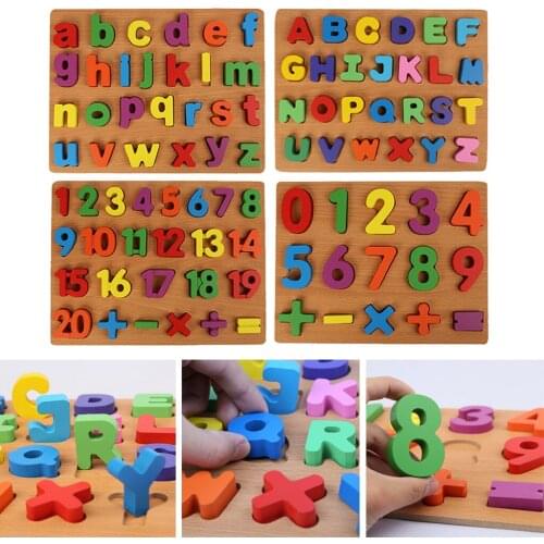 Baby Kids Montessori Wooden 3D Letter Number Toys Block Matching Board