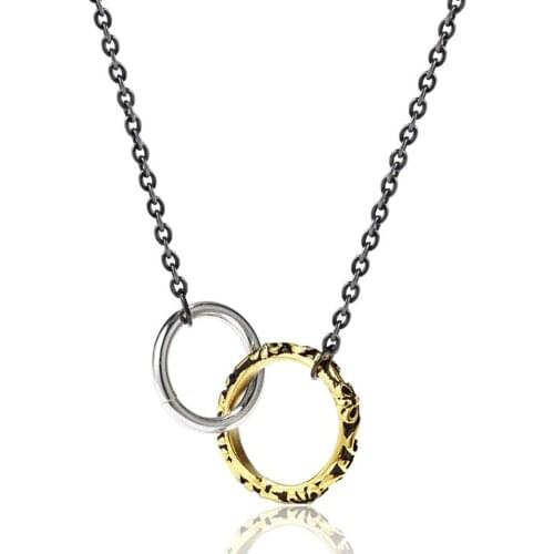 Stainless Steel Punk Rock Double Round Circle Pendant Necklace Jewelry Gift For Men Women Gift