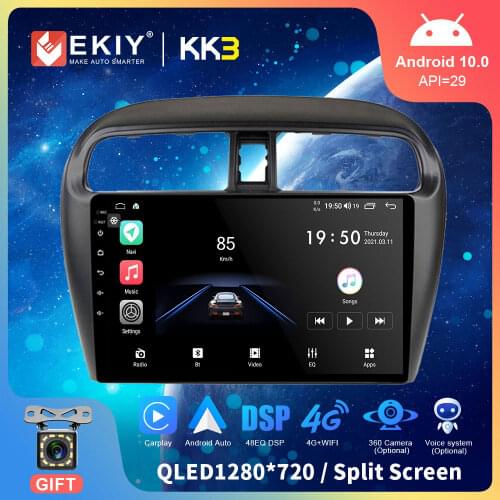 EKIY Android 10 Car Radio For Mitsubishi Mirage 2012-2016 1280*720P QLED Screen Navi GPS Stereo Multimedia Autoradio Head Unit