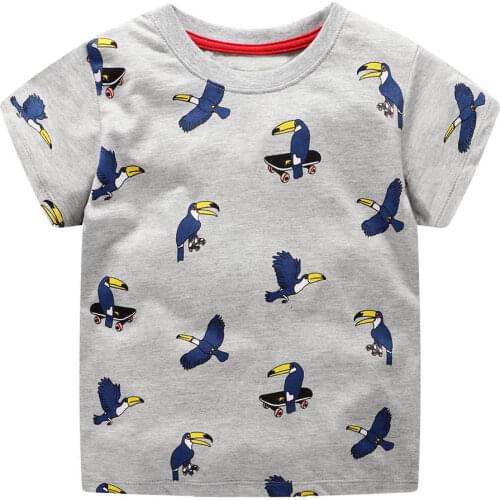 Jumping Meters Boy Tops Bird Printed Shirt Baby Tees Summer Clothes 18 Kids Tshirts For Boys Clothing Children