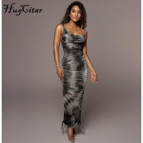 Hugcitar 2021 Print Sleeveless Slip Backless Adjustable Length Maxi Or Mini Dress Summer Women Fashion Outfits Y2K Robe Kpytomoa