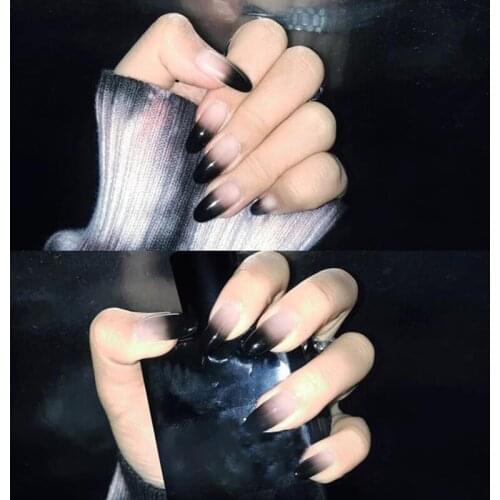 24Pcs Artificial Black Gradient Fake Nails Full Cover Extension Tips With Glue