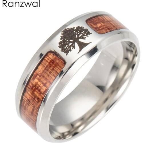 Ranzwal 8mm Stainless Steel Rings for Men Women Carbide Tree of Life Ring Wedding Jewelry US SIZE 6~13
