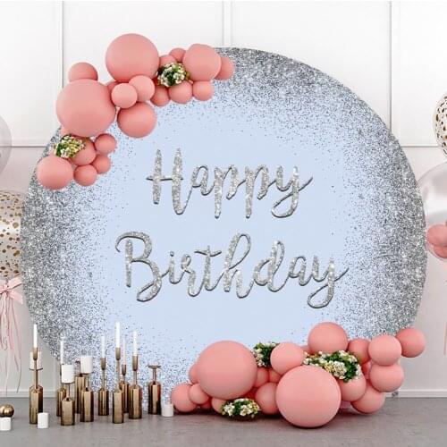 Laeacco Silver Sequin Glitter Birthday Portrait Background Round Polyester Custom Photographic Photo Backdrop For Photo Studio