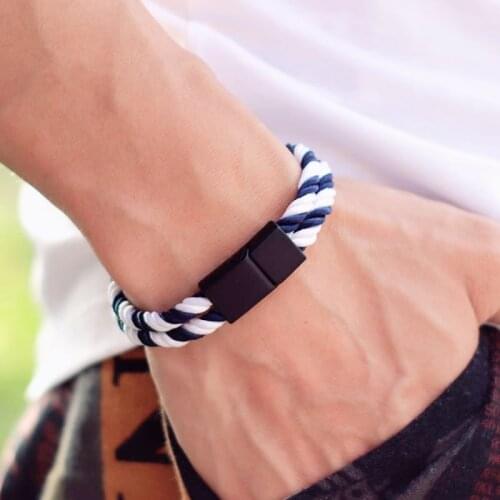 2021 Fashion Man Bracelet Rope Double Layer Nylon Thread Charm Braslet Punk Pu Leather Braclet Gift For Him Accessories Homme