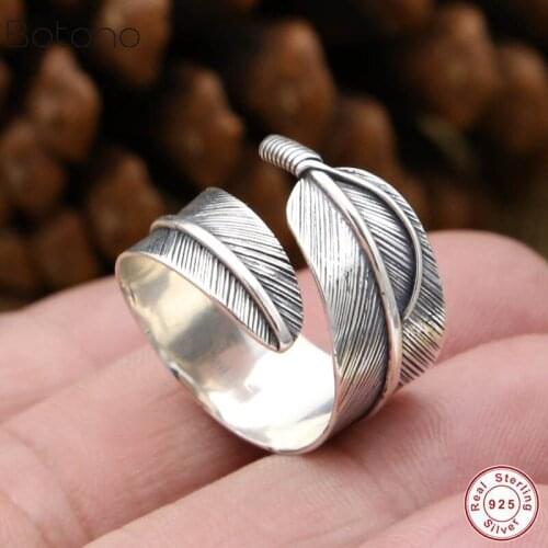 Ring men sterling silver colour Vintage 925 sterling silver colour Thai silver colour women personality feather arrow open ring