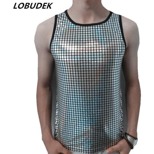 Punk Style Male Silvery Black Gold Vest Waistcoat Nightclub Rock Men Singer Hip-Hop Stage Wear Bar DJ Dancer Tide Cool Costume