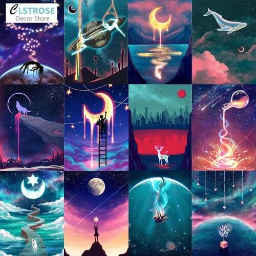 Home Decoration Diamond Embroidery Dream Purple Sky Moon Full Diamond Painting 5D DIY Square Round Rhinestone Cross Stitch Kit