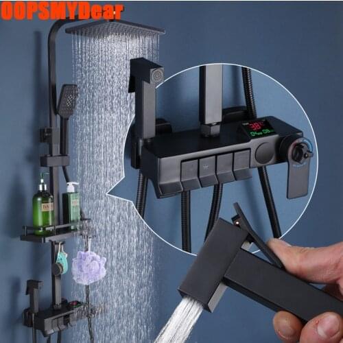 Digital Display Shower Set Bathroom Hot Cold Smart Thermostatic Shower System Bathtub SPA Rainfall Bath Tap Panio Button Faucets