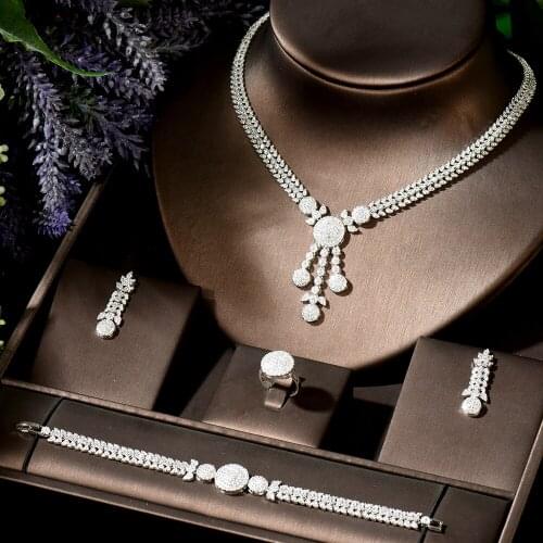 HIBRIDE Circle Round Cubic Zircon Necklace Earring Set Trendy Charms Dubai Statement Earring for Women Wedding Jewelry N-1848