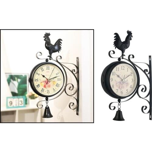 Outdoor Garden Clock Weatherproof Retro Station Wall Clock Double Sided with Outside Bracket 31x50cm