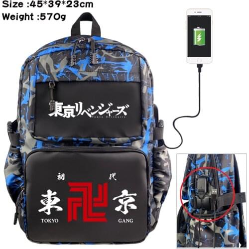 AnimeTokyo Revengers Nylon Cartoon Backpack Casual USB Schoolbag Student Teenger Travel Knapsack Laptop Bag Zipper Bookbag