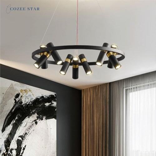 Nordic LED Chandeliers Lighting Modern Iron Black Round Pendant Hanging Lamps Bedroom Living Room Indoor Lights Lustre Fixture