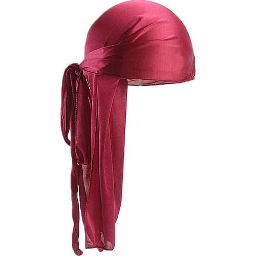 New Unisex Long Silk Satin Breathable Turban Hat Wigs Doo Durag Biker Headwrap Chemo Cap Pirate Hat Men Women Hair Accessories