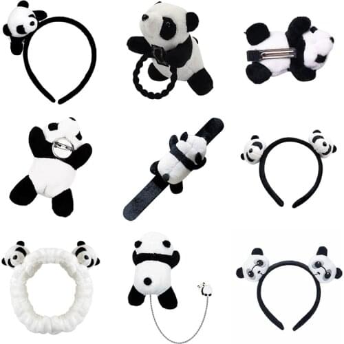 Cartoon Panda Hair Hoop Headband Furry Hairpin Scrunchie Barrette Alloy Brooch Styling Accessories for Women Girls