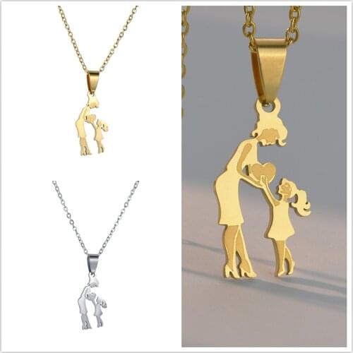 Mom Daughter Stainless Steel Chain Necklace Silvery Color Necklaces Pendants Jewelry mujer Mothers Day Christmas Gift