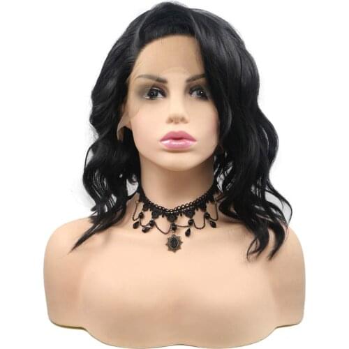 Sylvia Short Bob Curly Synthetic Lace Front Wigs Side Part Heat Resistant Natural Hairline Drag Queen Black Wig for Women