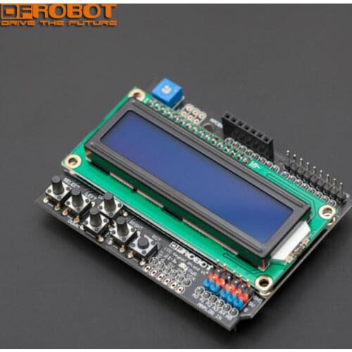 DFRobot popular 1602 LCD Keypad Shield For Arduino, 5V with potentiometer 5 programmable buttons 1 reset button I/O pins etc