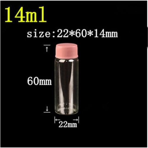 50 pcs 22x60 mm Transparent Glass Bottles 14 mm Screw Mouth With Pink Plastic Cap DIY 14 ml Empty Containers Jars